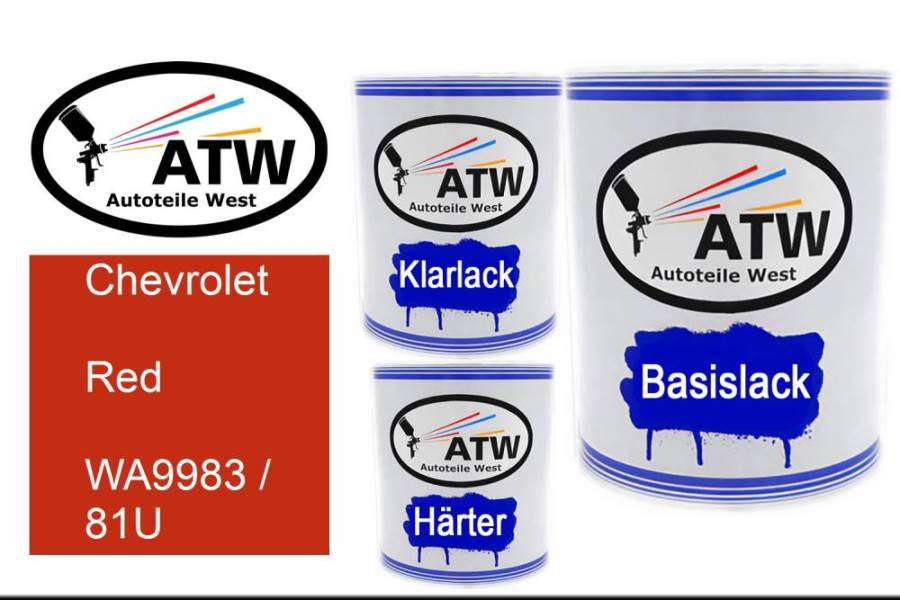 Chevrolet, Red, WA9983 / 81U: 1L Lackdose + 1L Klarlack + 500ml Härter - Set, von ATW Autoteile West.